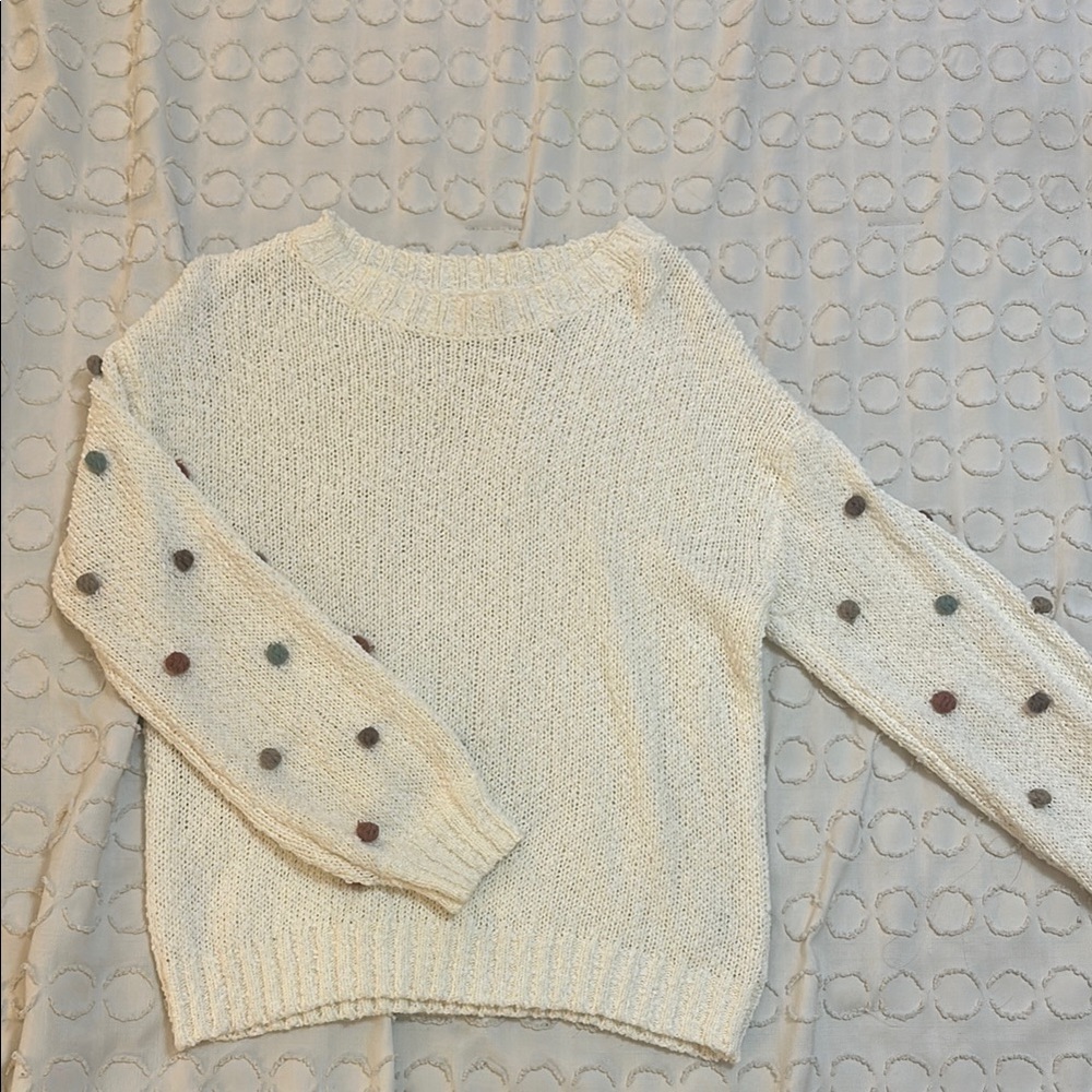 Cozy Cream Sweater with Polka Dot Sleeves